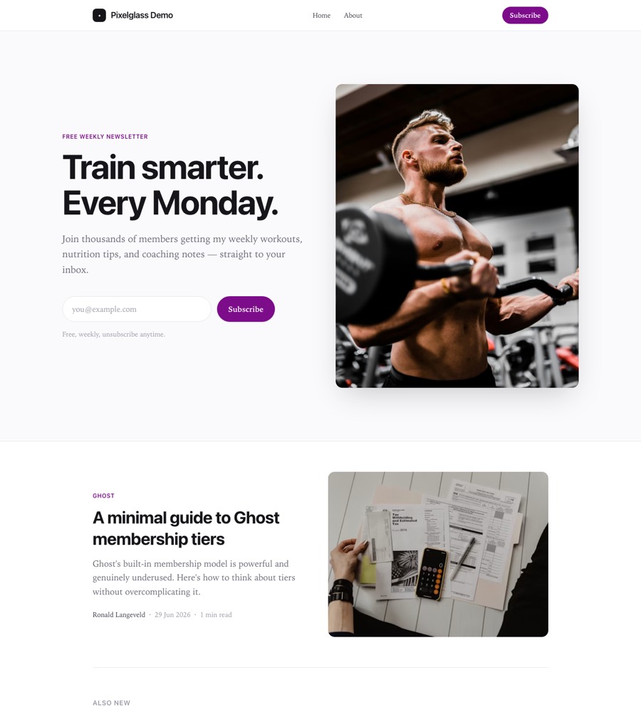 Demo — a live Ghost site built with PixelGlass