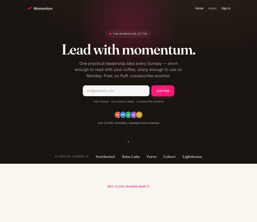 Momentum — a live Ghost site built with PixelGlass