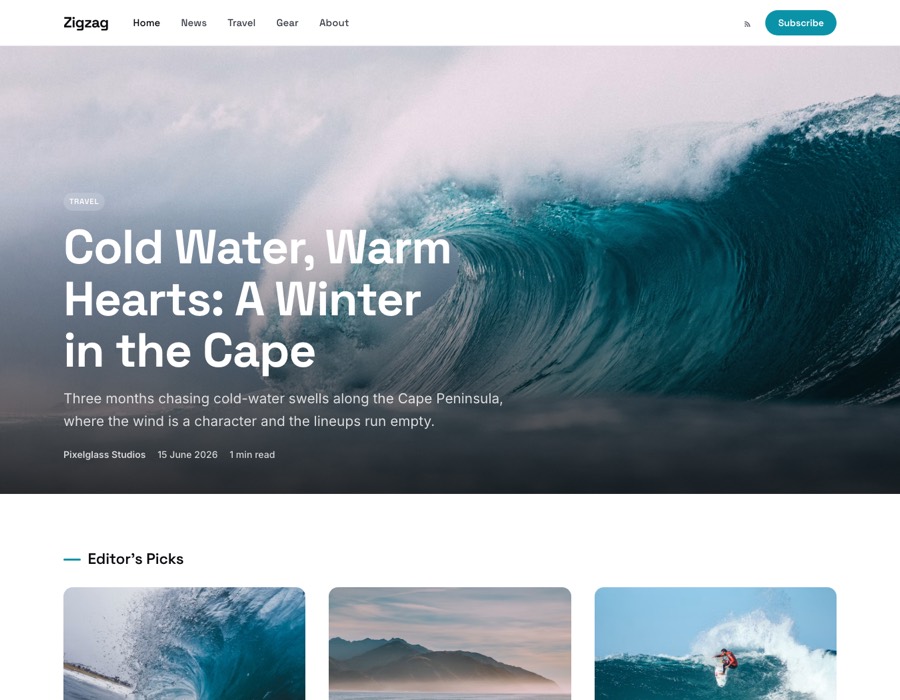 Zigzag — a live Ghost site built with PixelGlass